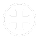 A white medical cross inside a circle on a black background.